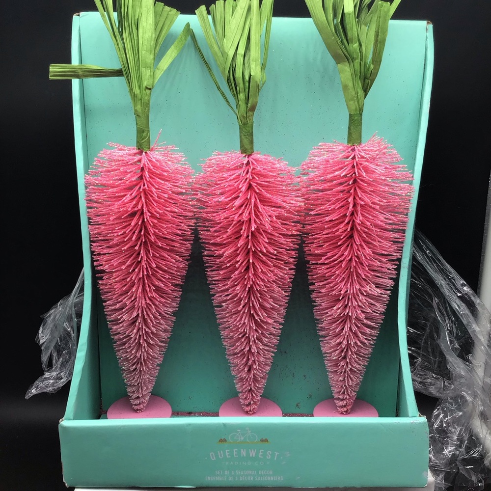 Pink Glitter Decorative Carrot Holiday Trees (Set of 3) New in box